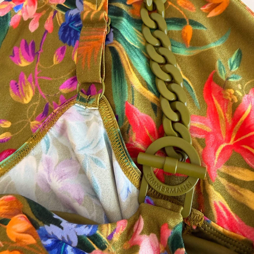 Zimmermann Women’s One Piece Bathing Suit- Olive with Floral Accents - Picture 7 of 9
